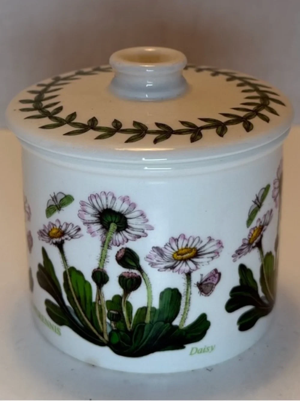 Portmerion Botanic Garden Daisy Sugar Bowl with Lid, Drum Shaped